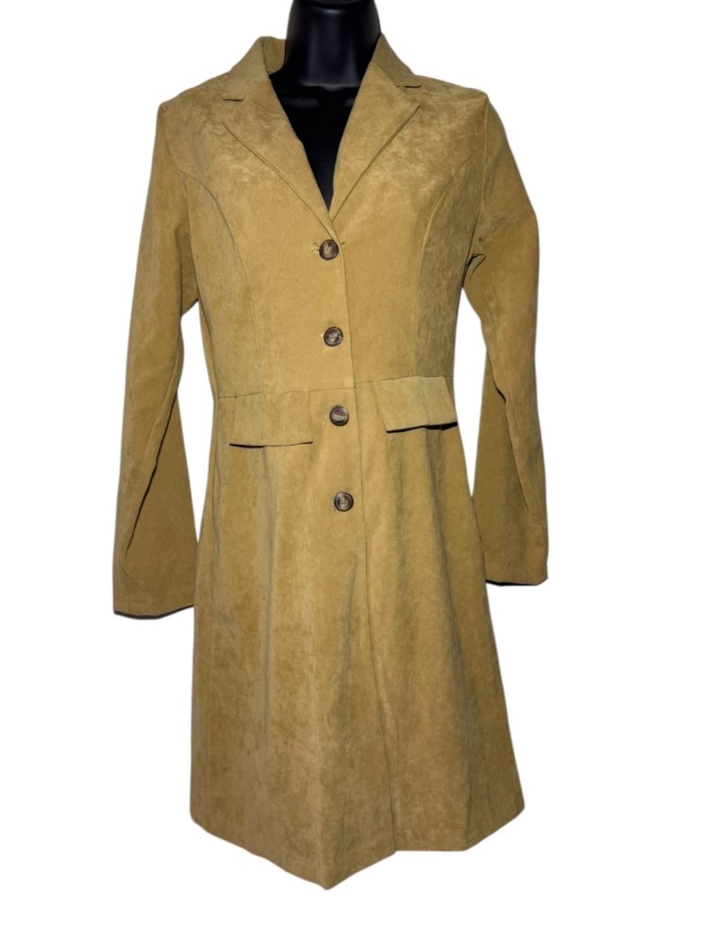 Charlotte Russe Tan Suede Coat Dress Size 3 Button Front A-Line Vintage Style